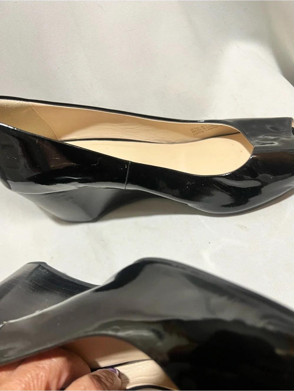 Cole Haan Black Patent Leather Peep Toe Wedge Pumps Size 7.5B